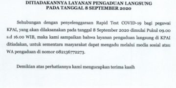 PENGUMUMAN LAYANAN PENGADUAN LANGSUNG TANGGAL 8 SEPTEMBER 2020